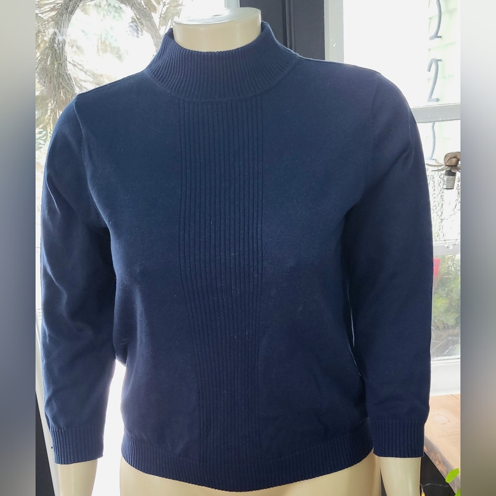 Dressbarn Navy Blue Ribbed Mock Turtleneck Sweater